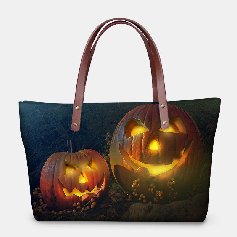 Femmes Pu Cuir Néoprène Halloween Style Citrouille Crâne Festival Motif Grande Capacité Maman Sac Étudiant Sac À Bandoulière Sac À Main