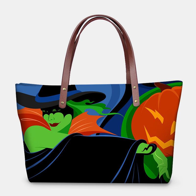 Femmes Pu Cuir Néoprène Halloween Style Citrouille Crâne Festival Motif Grande Capacité Maman Sac Étudiant Sac À Bandoulière Sac À Main