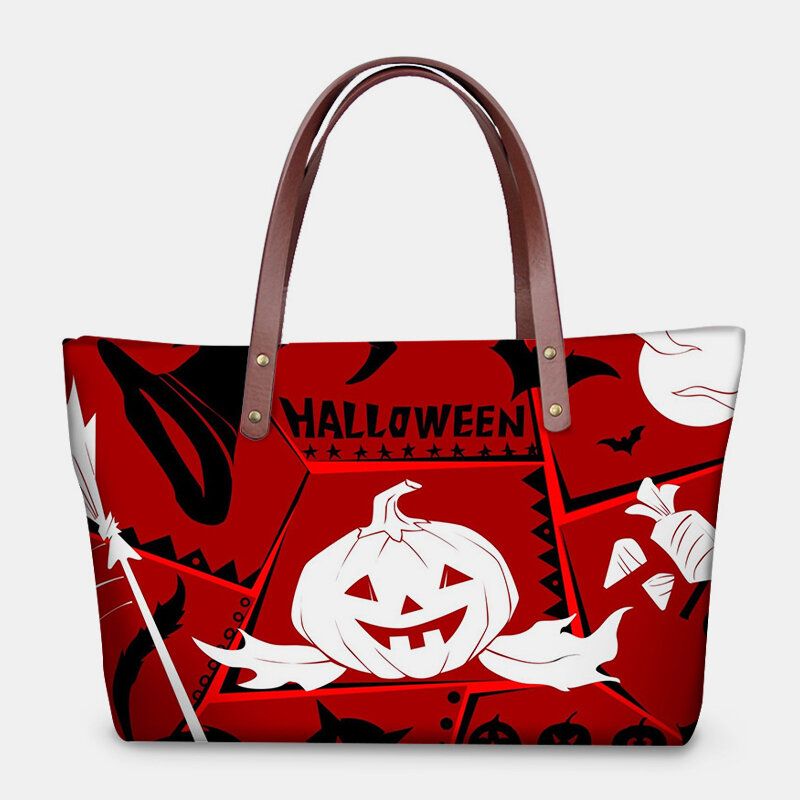 Femmes Pu Cuir Néoprène Halloween Style Citrouille Crâne Festival Motif Grande Capacité Maman Sac Étudiant Sac À Bandoulière Sac À Main