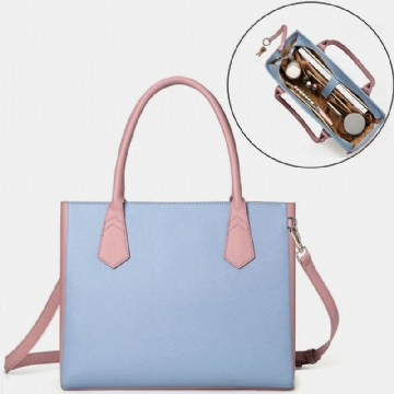 Femmes Pu Cuir Patchwork Multifonction Multi-poches 13.3 Pouces Ordinateur Portable Clé Sac À Main Sac À Bandoulière