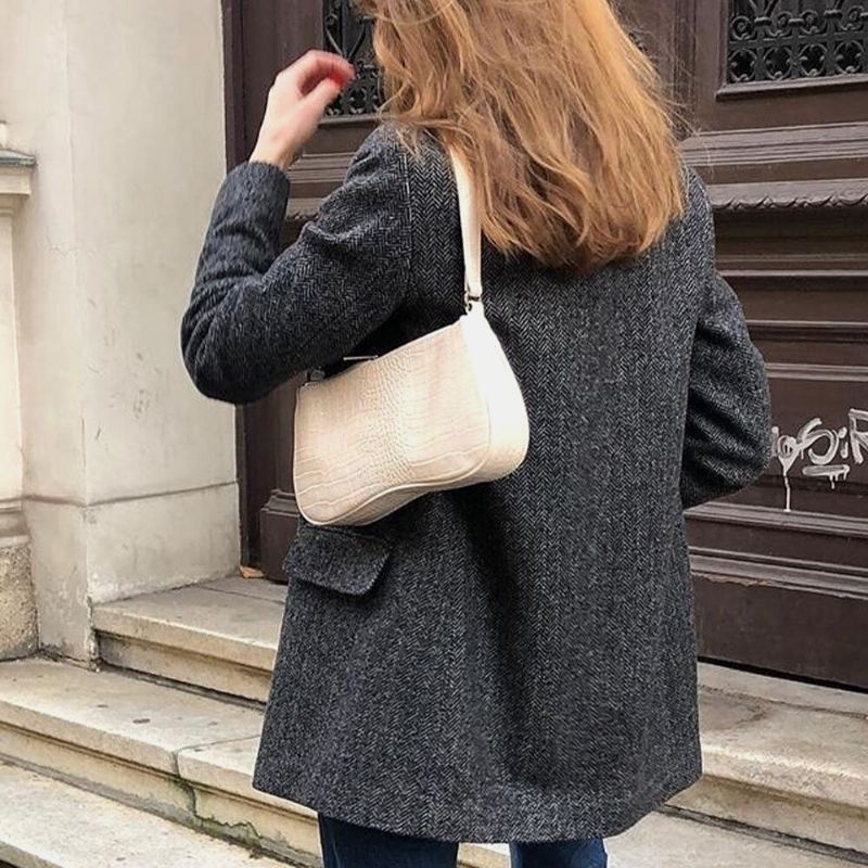 Femmes Pu Français Avocat Bâton Sac Petit Foule Sac Vintage Crocodile Motif Femmes Sac Une Épaule Français Underarm Sac Sacs À Main