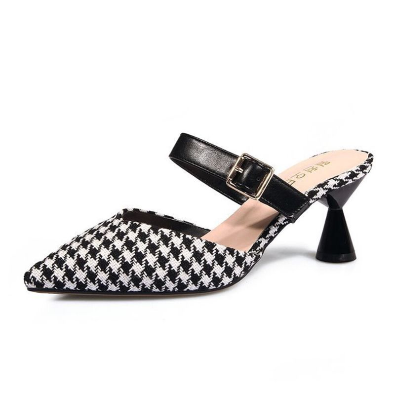 Femmes Retro Elegant Lattice Pattern Pointed Toe Backless Cone Heel Shoes