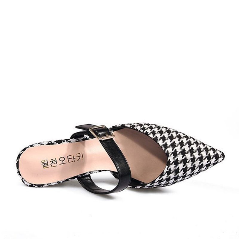 Femmes Retro Elegant Lattice Pattern Pointed Toe Backless Cone Heel Shoes