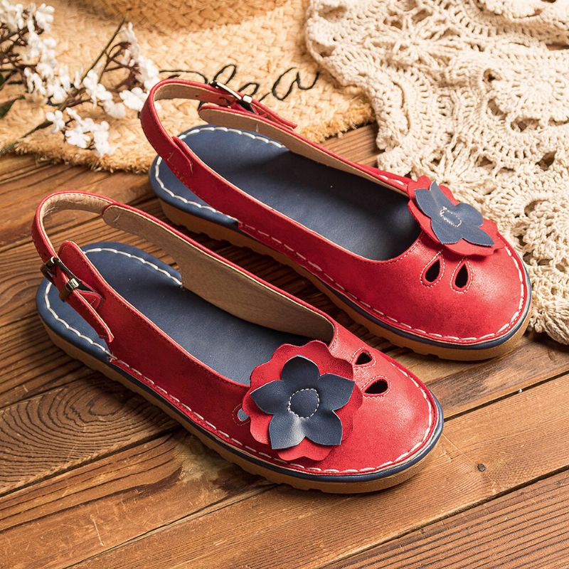 Femmes Retro Flowers Decor Respirant Casual Black Strap Slingback Flats