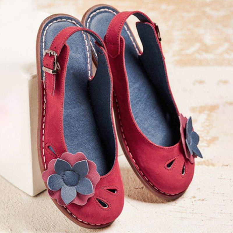 Femmes Retro Flowers Decor Respirant Casual Black Strap Slingback Flats