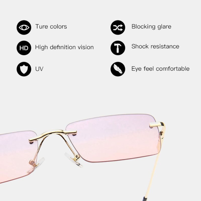 Femmes Rétro Multicolore Framelss Petit Carré Mode Personnalité Uv Protection Lunettes De Soleil