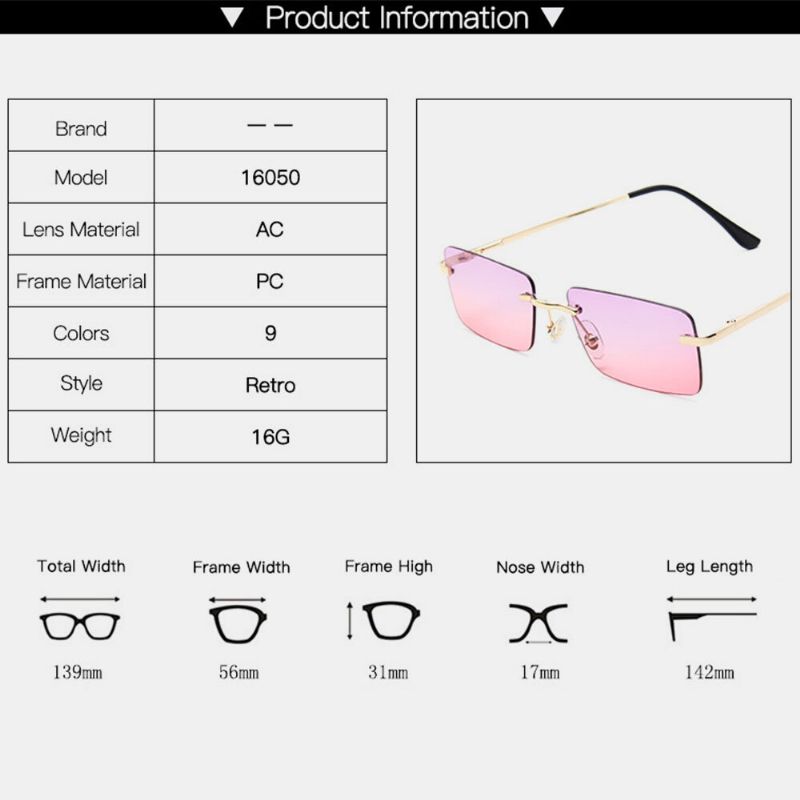 Femmes Rétro Multicolore Framelss Petit Carré Mode Personnalité Uv Protection Lunettes De Soleil