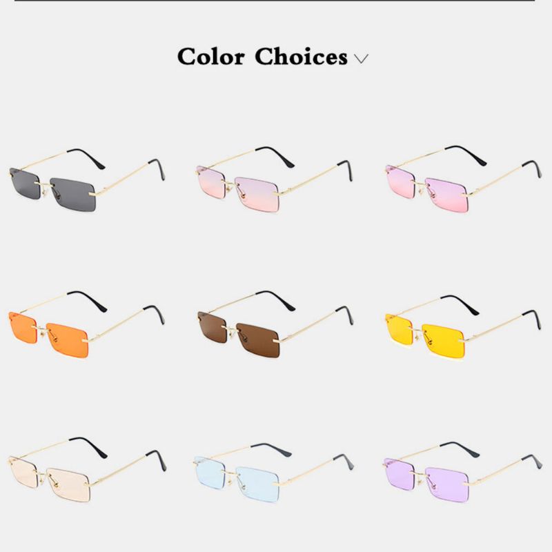 Femmes Rétro Multicolore Framelss Petit Carré Mode Personnalité Uv Protection Lunettes De Soleil