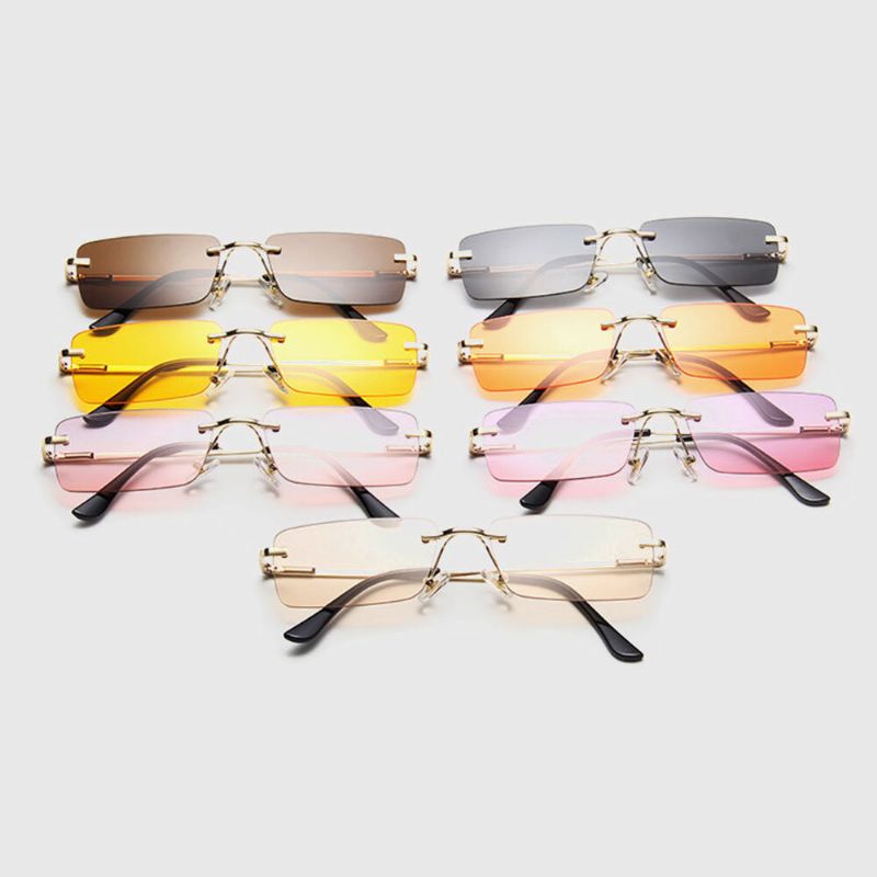 Femmes Rétro Multicolore Framelss Petit Carré Mode Personnalité Uv Protection Lunettes De Soleil