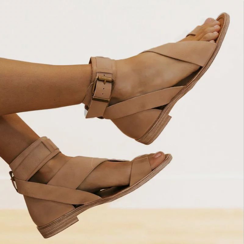 Femmes Retro Toe Ring Roman Ankle Strap Casual Summer Flat Sandals