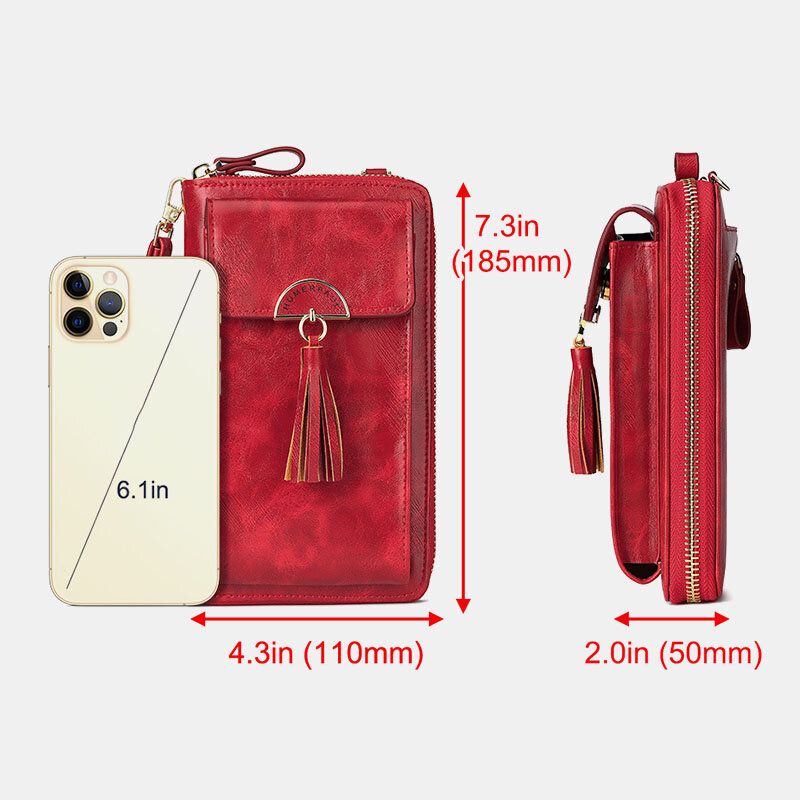 Femmes Rfid Anti-vol Multifonction Gland Décor Sac À Bandoulière Multi-cartes Slots Portefeuille Pochette Téléphone Sac