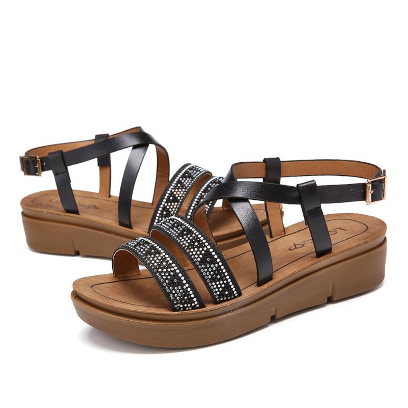 Femmes Rivet Comfy Double Band Platform Sandals