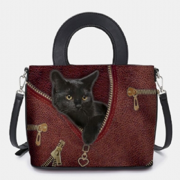 Femmes Simili Cuir Dessin Animé Motif De Chat Noir Sac À Main Multi-transport Sac À Bandoulière Sac Cartable