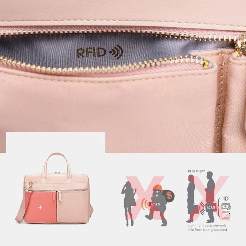 Femmes Simple 13.3/14/15.6 Pouces Ordinateur Portable Sac À Bandoulière Multi-compartiments Rfid Anti-vol Léger Sac À Main