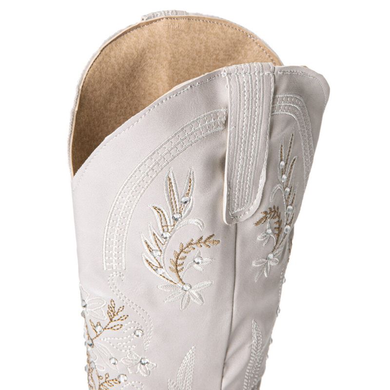 Femmes Simple Floral Broderie Impression Cuir Confortable Talons Chunky Bottes Mi-mollet