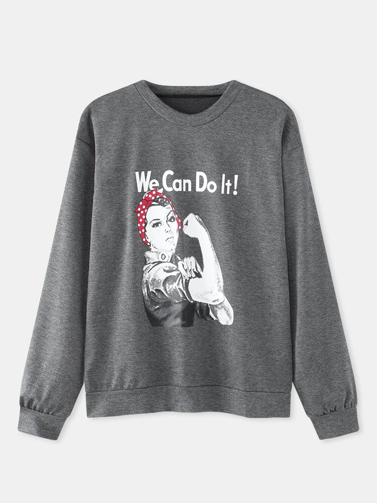 Femmes Slogan Figure Imprimé Col Ras Du Cou Décontracté Drop Épaule Sweats