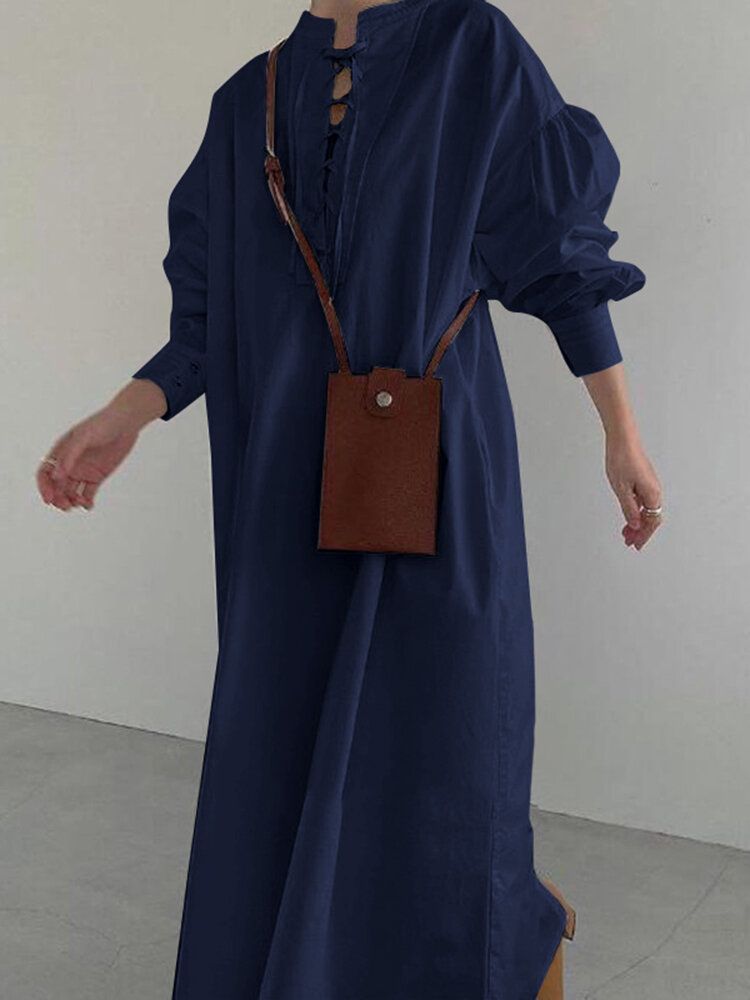 Femmes Solide Cordon Plis Manches Longues Casual Cheville Longueur Maxi Robes