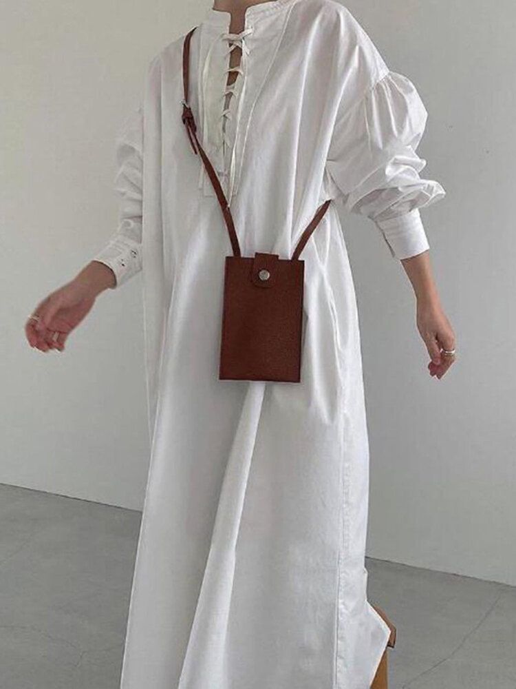 Femmes Solide Cordon Plis Manches Longues Casual Cheville Longueur Maxi Robes