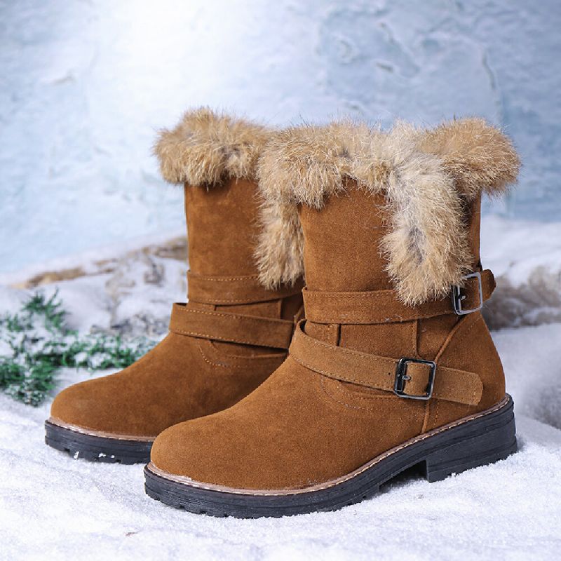 Femmes Solide Couleur Bout Rond Casual Élégant Boucle Fluff Flanging Bottes De Neige