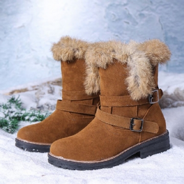 Femmes Solide Couleur Bout Rond Casual Élégant Boucle Fluff Flanging Bottes De Neige