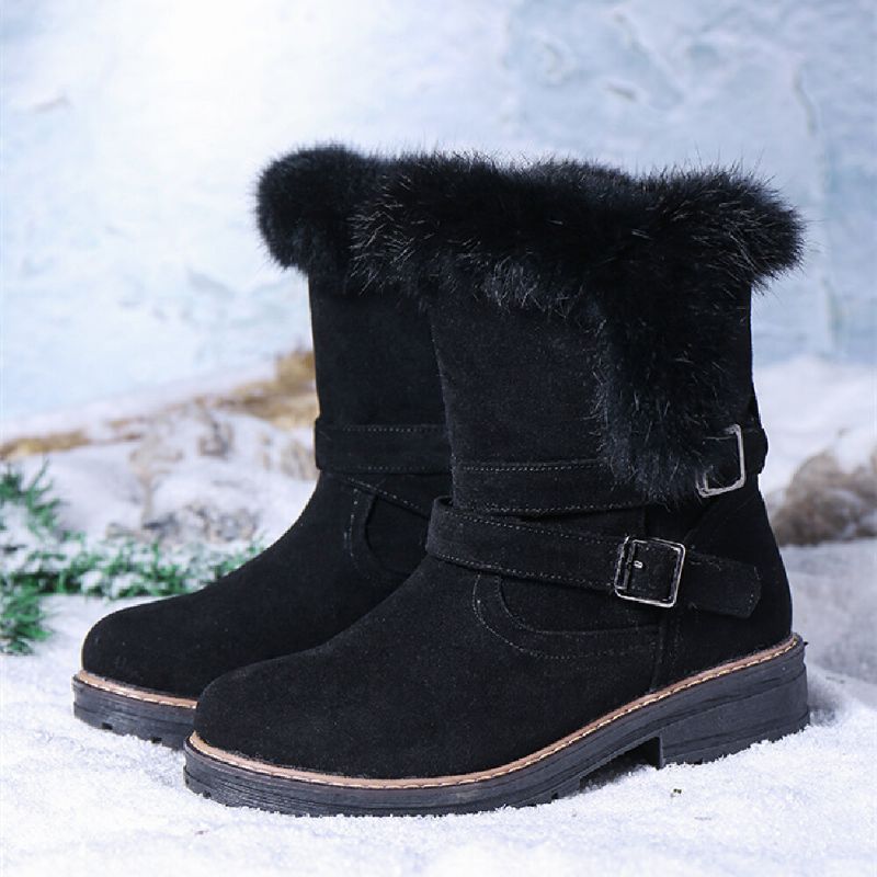 Femmes Solide Couleur Bout Rond Casual Élégant Boucle Fluff Flanging Bottes De Neige