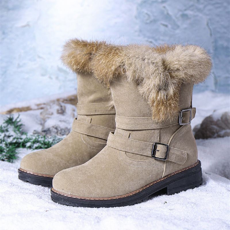 Femmes Solide Couleur Bout Rond Casual Élégant Boucle Fluff Flanging Bottes De Neige