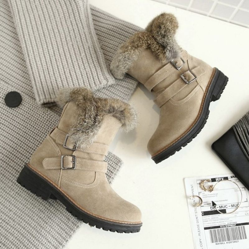 Femmes Solide Couleur Bout Rond Casual Élégant Boucle Fluff Flanging Bottes De Neige