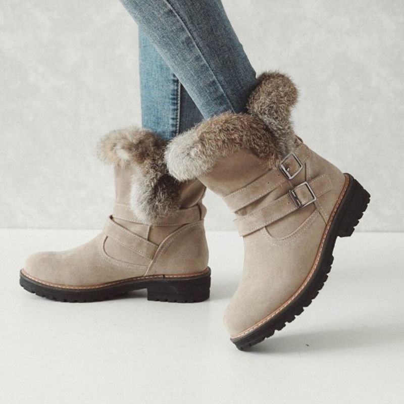 Femmes Solide Couleur Bout Rond Casual Élégant Boucle Fluff Flanging Bottes De Neige