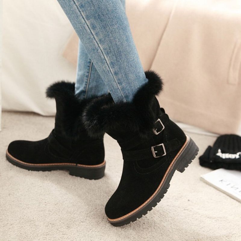 Femmes Solide Couleur Bout Rond Casual Élégant Boucle Fluff Flanging Bottes De Neige