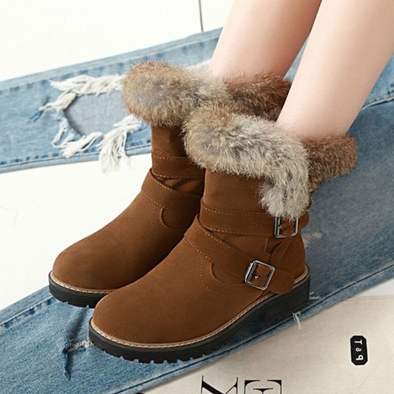 Femmes Solide Couleur Bout Rond Casual Élégant Boucle Fluff Flanging Bottes De Neige