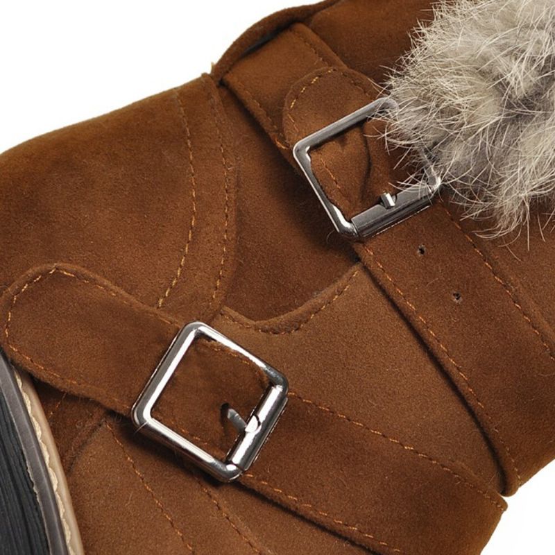 Femmes Solide Couleur Bout Rond Casual Élégant Boucle Fluff Flanging Bottes De Neige