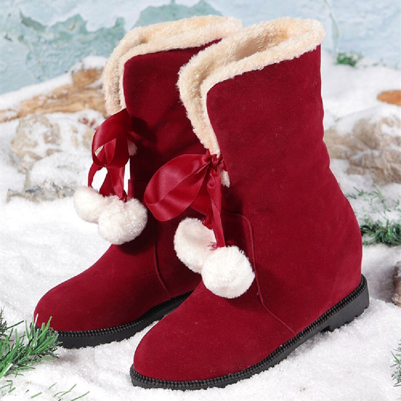 Femmes Solide Couleur Casual Pompon Élégant Bowknot Chaud Fluff Flanging Bottes De Neige