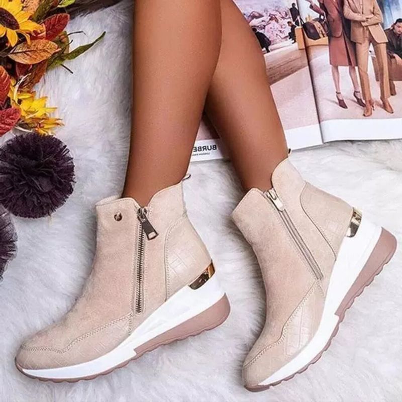 Femmes Solide Couleur Patchwork Casual Side Zipper Sport Bottes Courtes