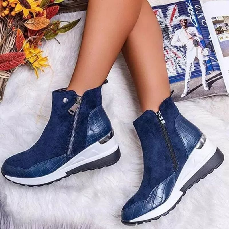 Femmes Solide Couleur Patchwork Casual Side Zipper Sport Bottes Courtes