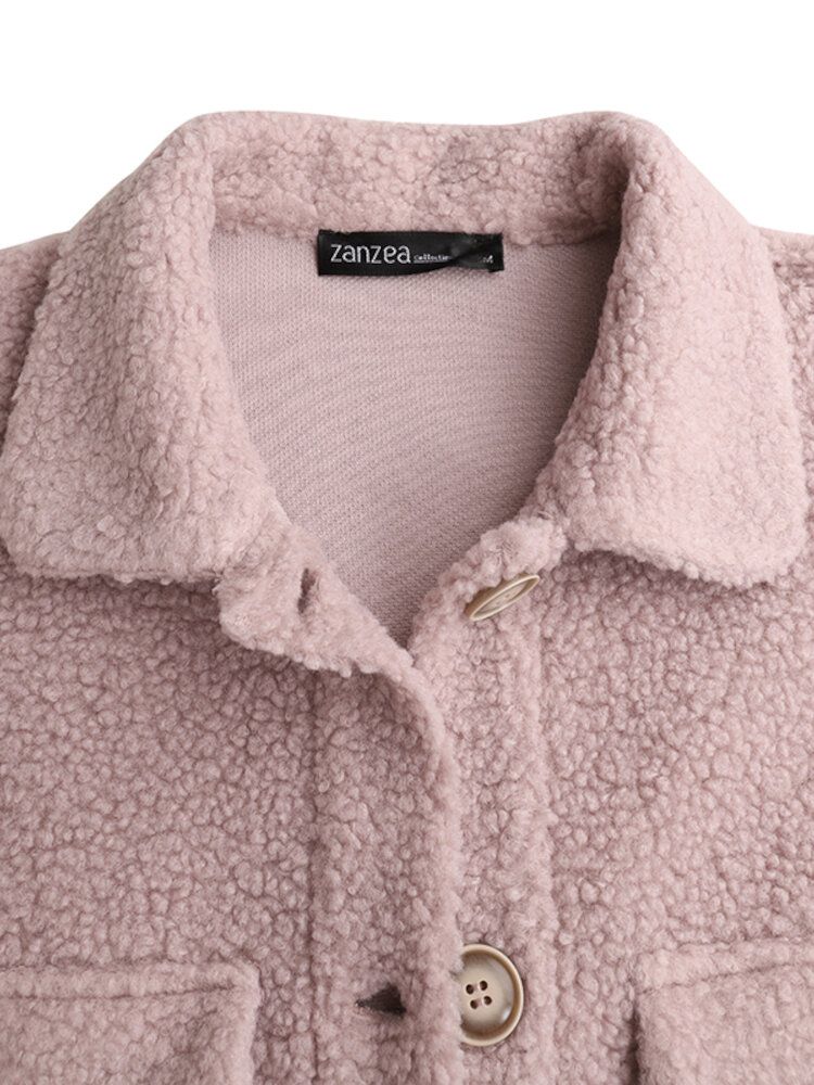 Femmes Solide Lâche Casual Teddy Velours Laine Quotidien Loisirs Rétro Revers Moyen Long Manteau