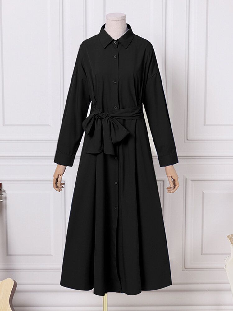 Femmes Solide Manches Bouffantes Plis Manches Longues Lâche Maxi Robes