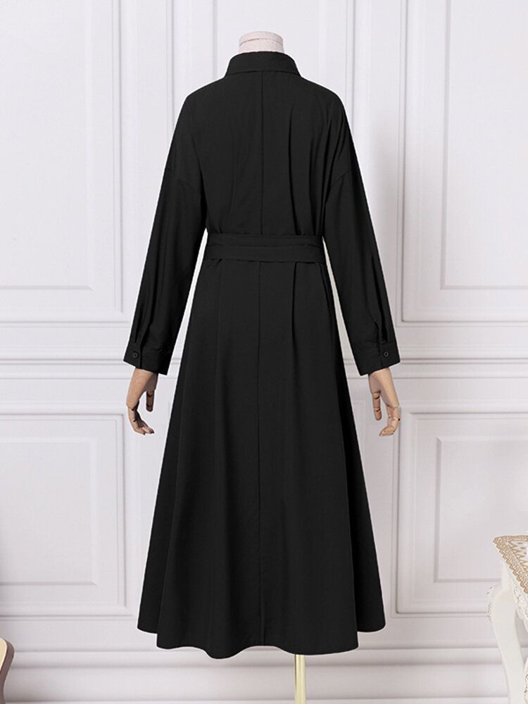 Femmes Solide Manches Bouffantes Plis Manches Longues Lâche Maxi Robes