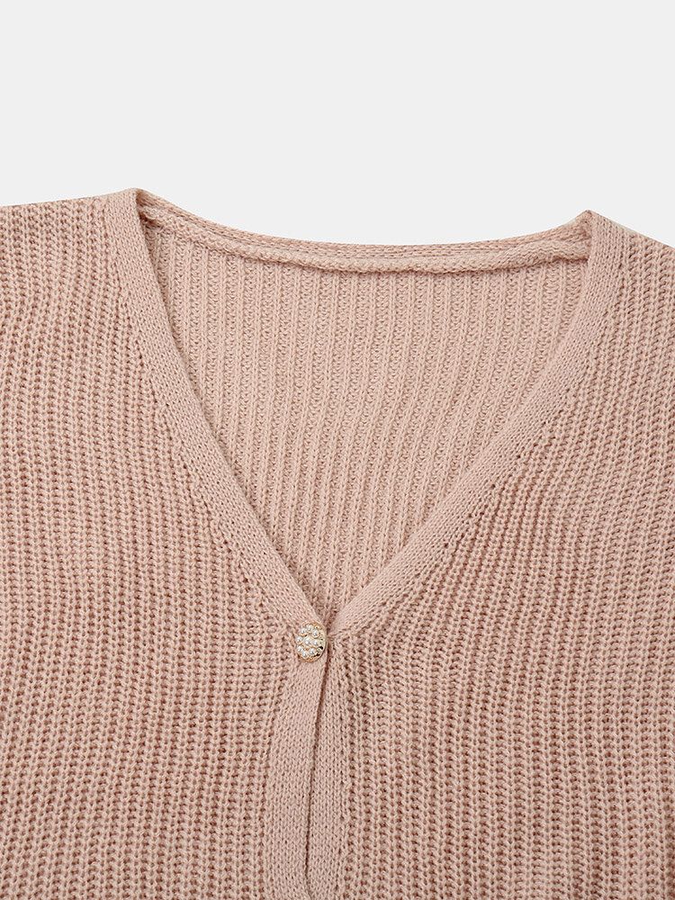 Femmes Solide Simple Rose Doux Ourlet Irrégulier Porter Quotidiennement Cardigan Tricoté