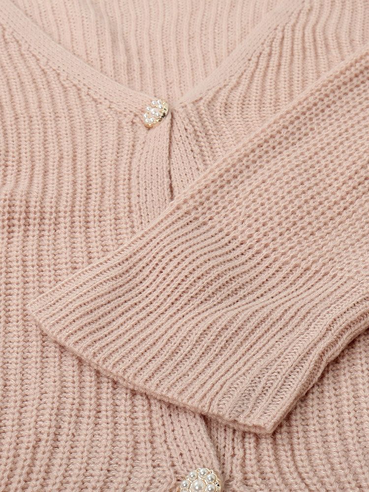 Femmes Solide Simple Rose Doux Ourlet Irrégulier Porter Quotidiennement Cardigan Tricoté