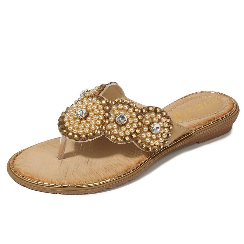 Femmes Strass Décor Clip Toe Flats Sandales