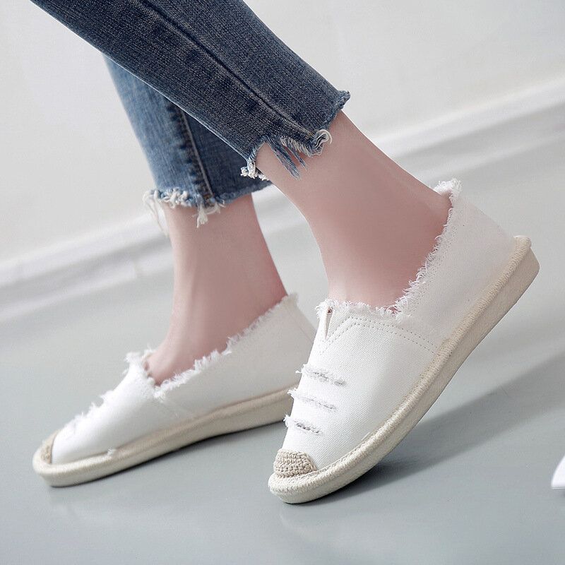 Femmes Straw Ripped Respirant Slip On Fisherman Flats Shoes