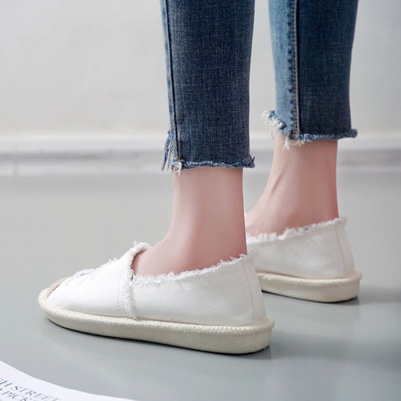 Femmes Straw Ripped Respirant Slip On Fisherman Flats Shoes