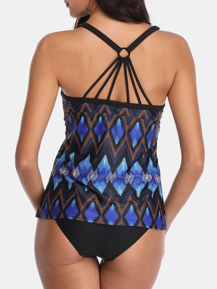 Femmes Style Ethnique Imprimé Géométrique Dos Nu Tankini Couverture Ventre Maillots De Bain