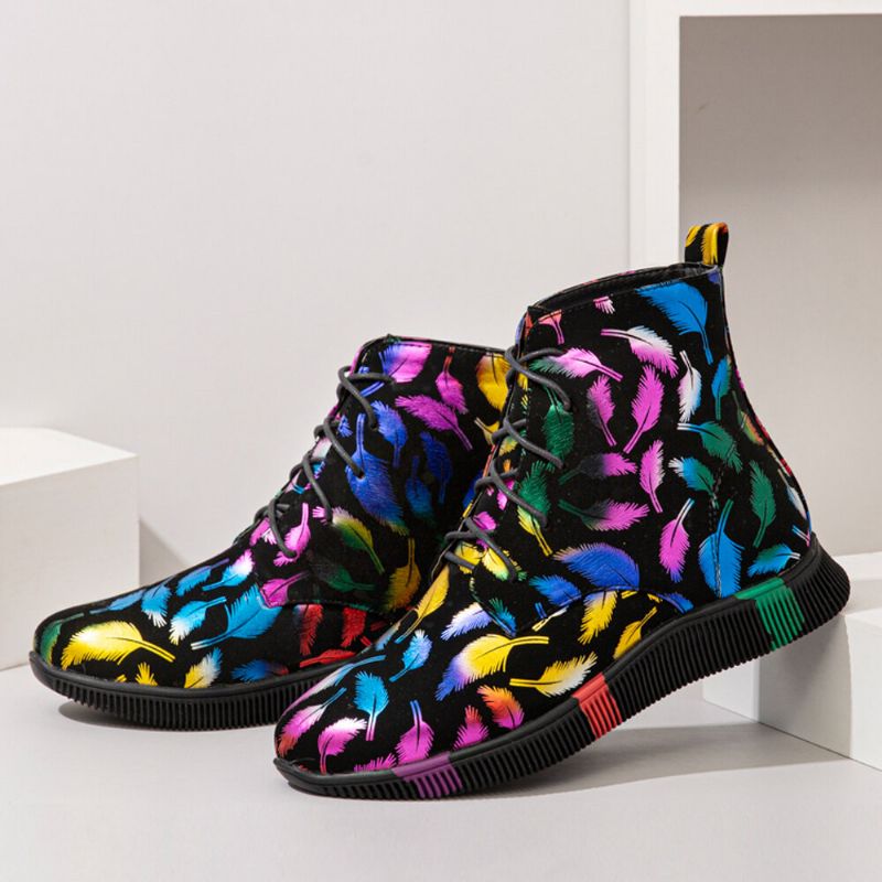 Femmes Stytish Colorful Graffiti Lace Up Short Calf Combat Boots