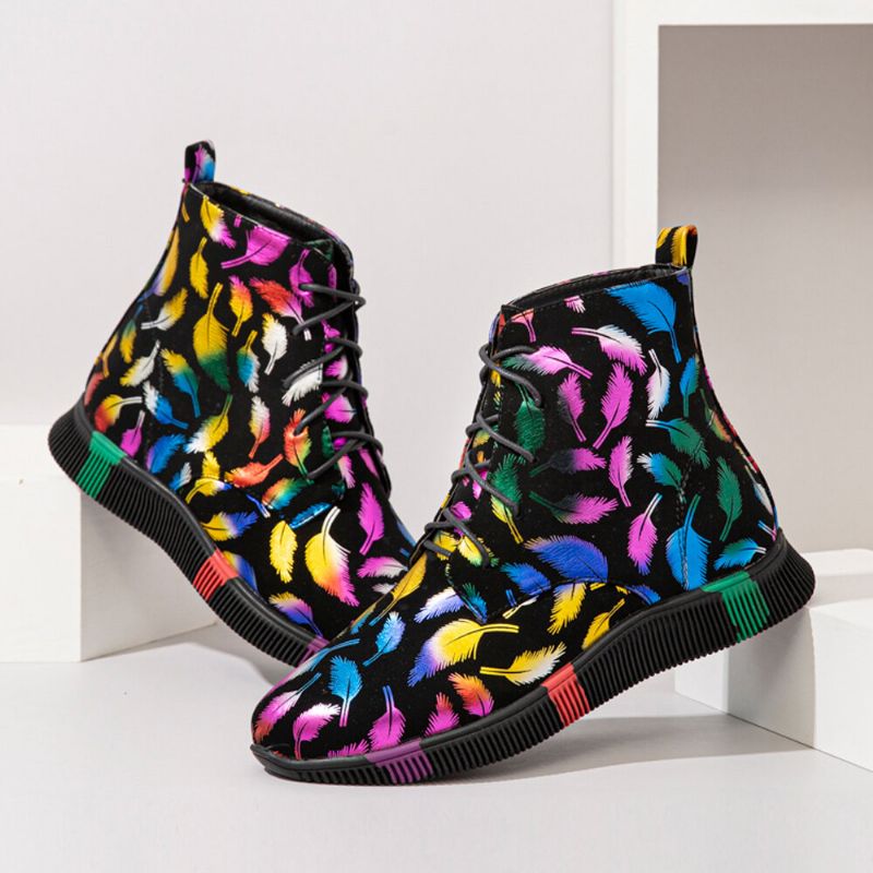 Femmes Stytish Colorful Graffiti Lace Up Short Calf Combat Boots