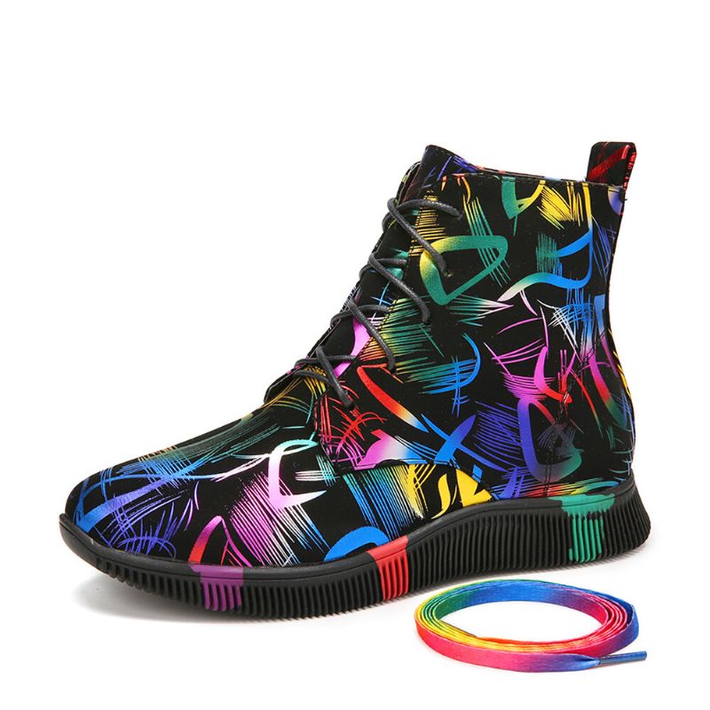 Femmes Stytish Colorful Graffiti Lace Up Short Calf Combat Boots