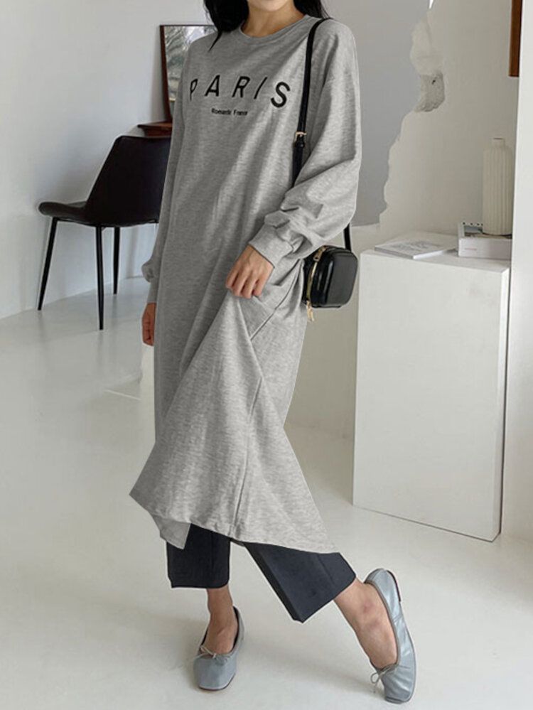 Femmes Sweat Lettre Imprimé Mollet Longueur O-cou Casual Midi Robes