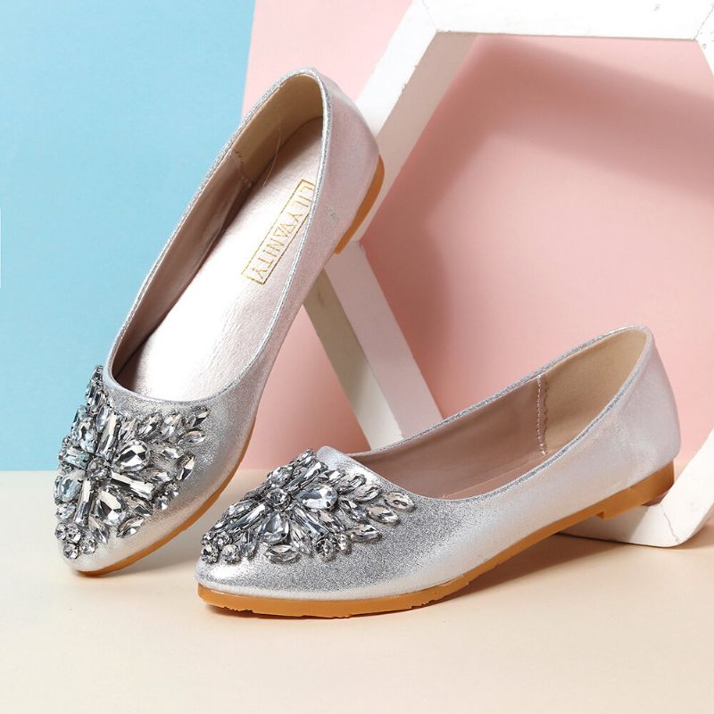 Femmes Sweet Strass Dames Léger Strass Dressy Flats