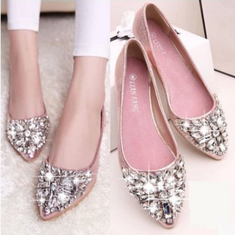 Femmes Sweet Strass Dames Léger Strass Dressy Flats