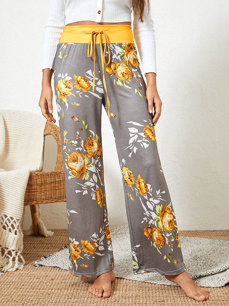 Femmes Taille Plus Fleurs Imprimer Cordon Taille Lâche Maison Casual Pyjama Pantalon